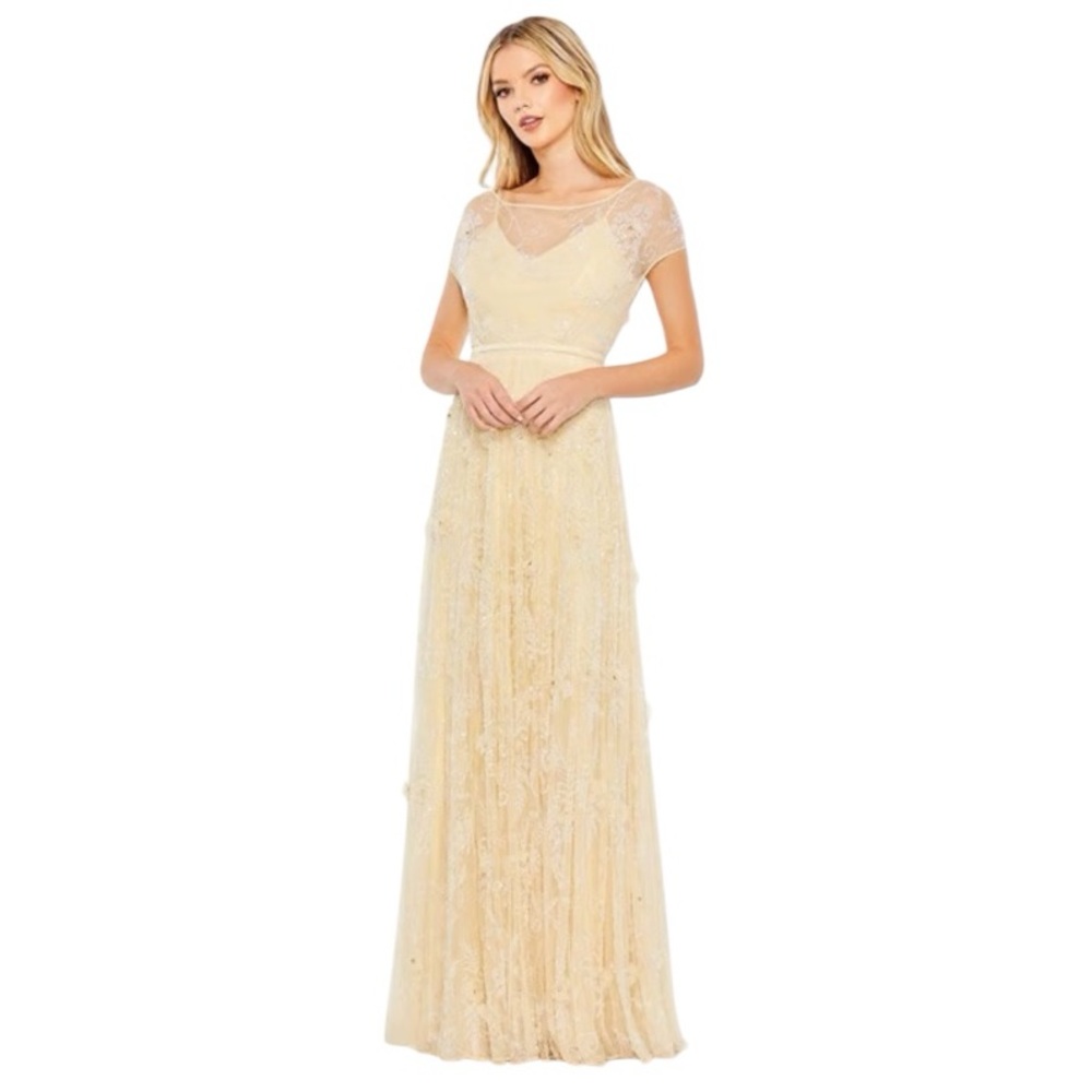 NWT Mac Duggal Women’s‎ Beaded Illusion A-Line Gown Chiffon Wedding Formal